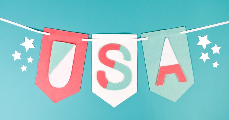 Need a quick 4th of July craft idea? This modern felt USA banner is the perfect patriotic decor! Cut out of felt by hand or with your Cricut—you can make it in 15 minutes or less!