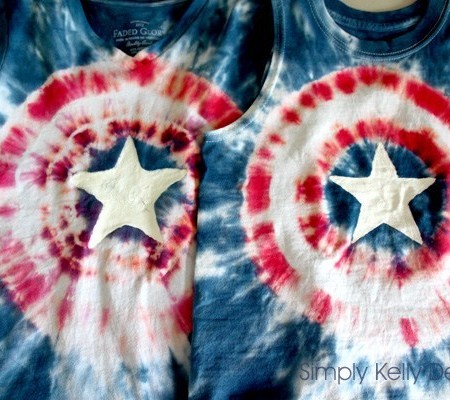 Two tank tops tie-dyed red, white and blue