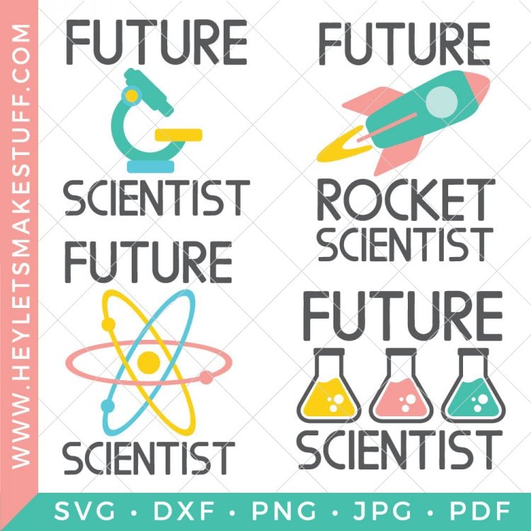 Cut files displaying science items and symbols and texts for Future Scientists