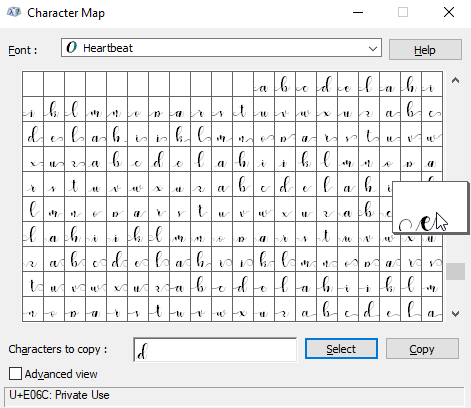 Search for Heartbeat in Character Map