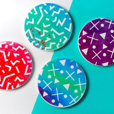 Four Cricut infusible ink coasters