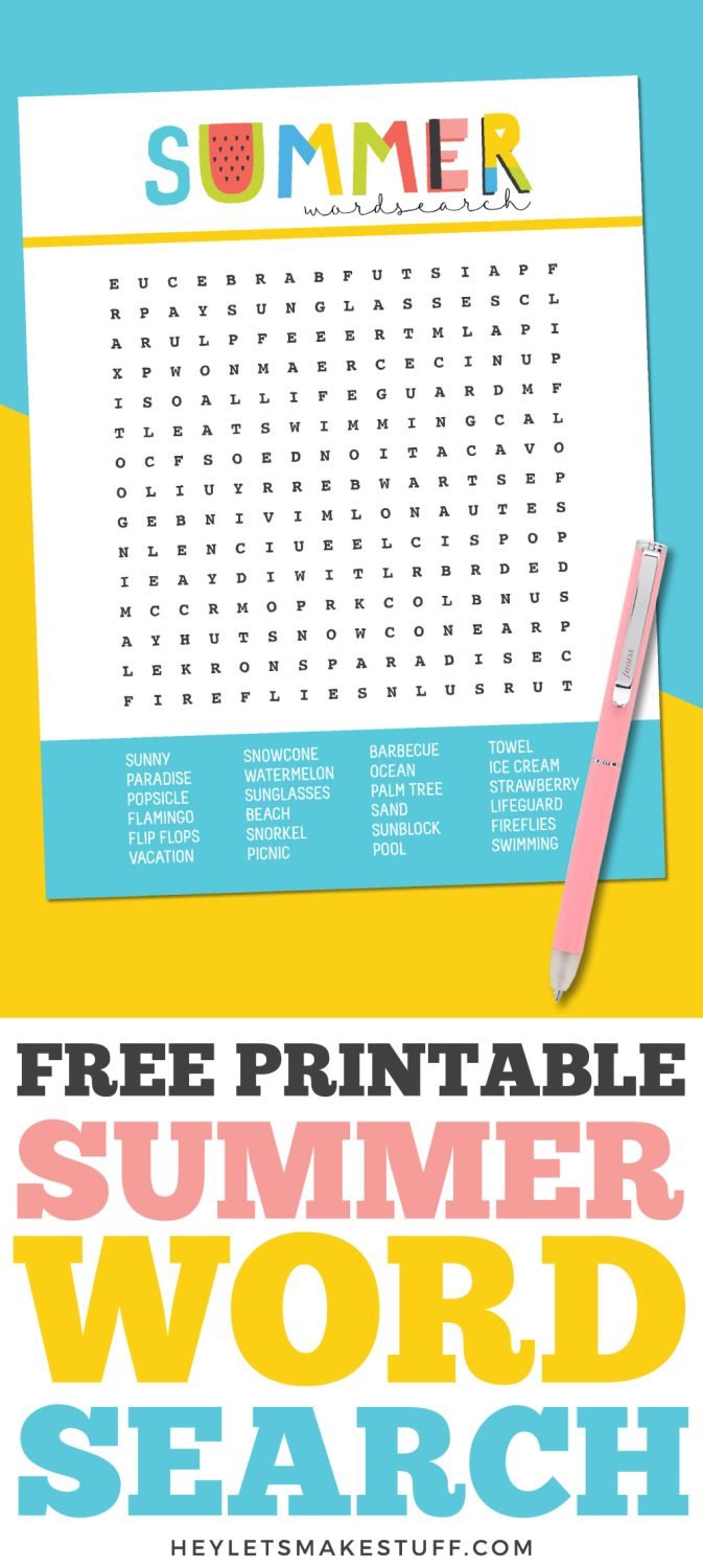 Summer word search puzzle pin image