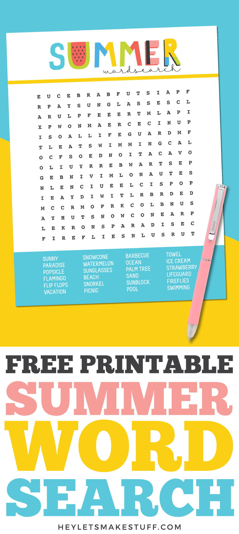 Free Printable Summer Word Search - Hey, Let's Make Stuff