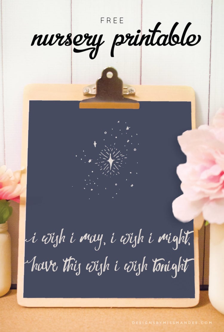 How sweet is this Wish Upon A Star printable from designsbymissmandee.com? Perfect for any nursery or child's bedroom. 