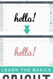 Images of three different fonts in Cricut Design Space using the text hello! with advertising to Learn the Basics - Crciut Fonts from HEYLETSMAKESTUFF.COM