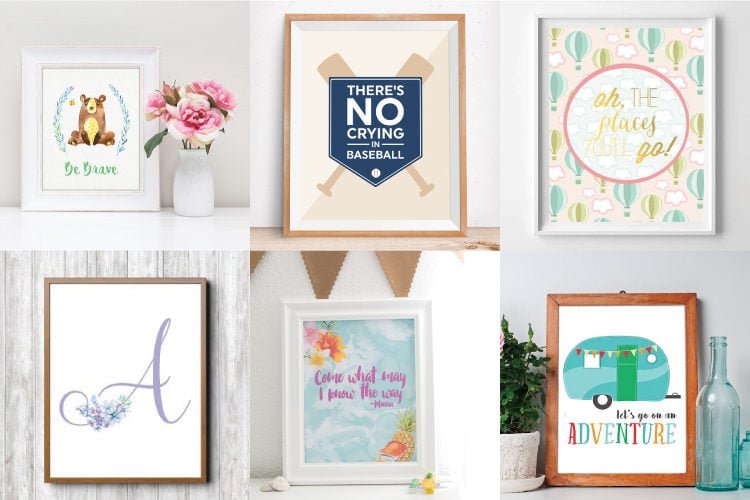 Close-up of images of nursery printables