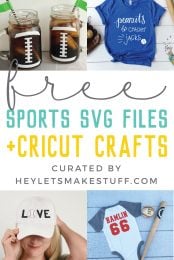 Several pictures of sports related images and advertising for free Sports SVG Files and Cricut Crafts curated by HEYLETSMAKESTUFF.COM