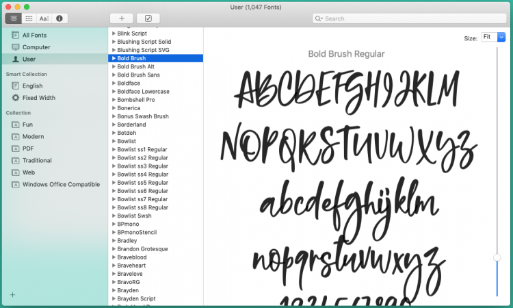 Image of a font book on a mac