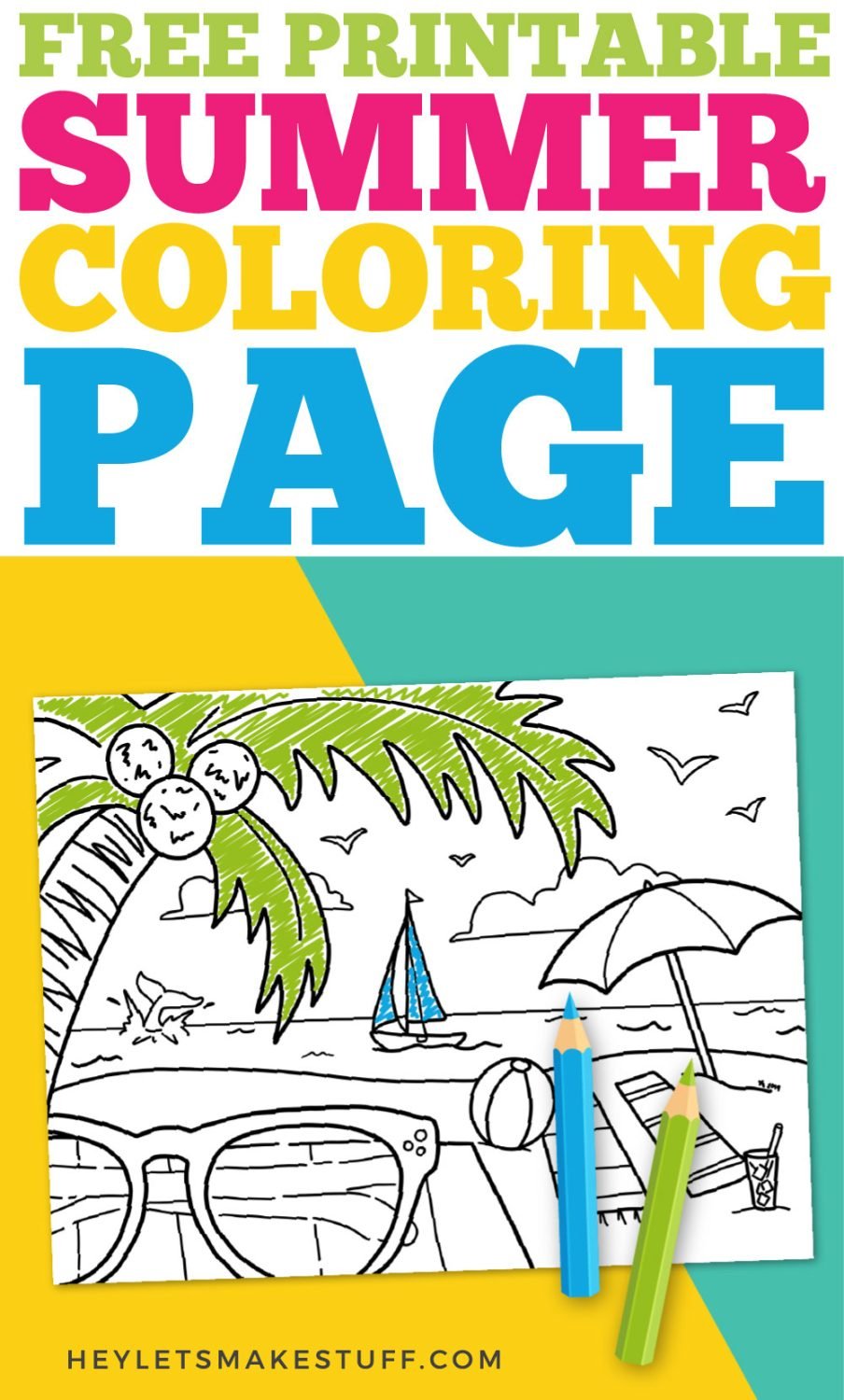 Summer coloring page pin image