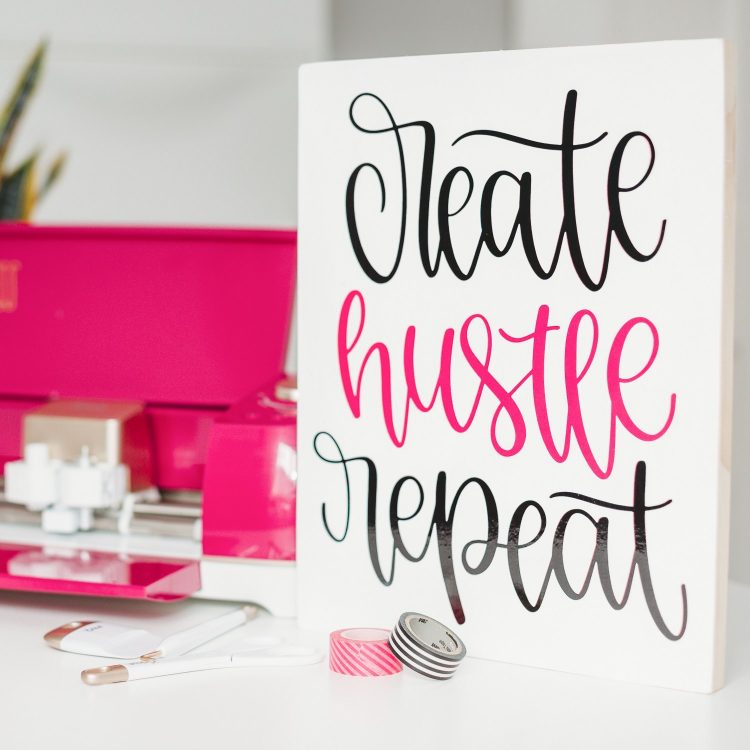 I show you how to use vinyl on painted wood to create this boss mom piece for your home office! 