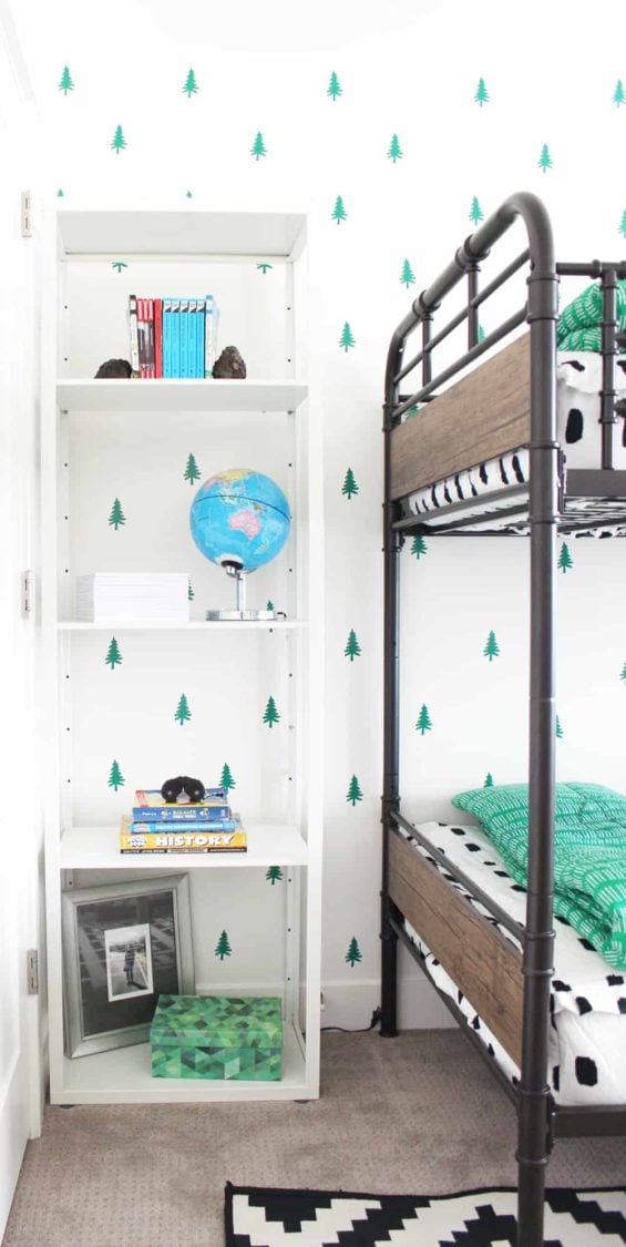 Bunk beds and shelves containing home decor