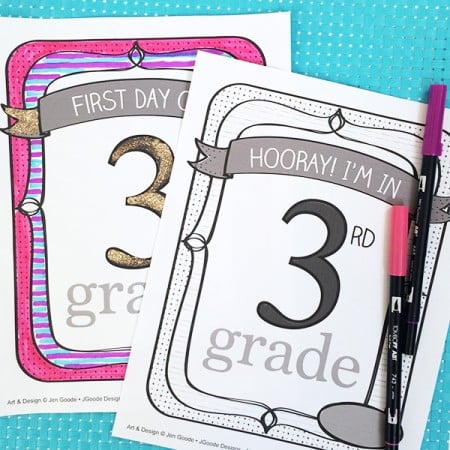 Signs to color for first day of school