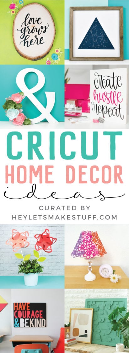 Several images of home decor with advertising Cricut home decor by HEYLETSMAKESTUFF.COM