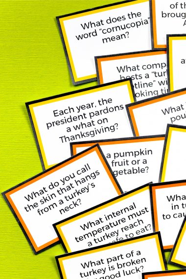 Printable Thanksgiving trivia cards