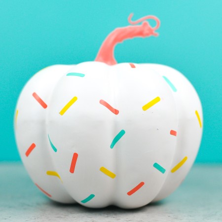 White pumpkin with colorful sprinkles