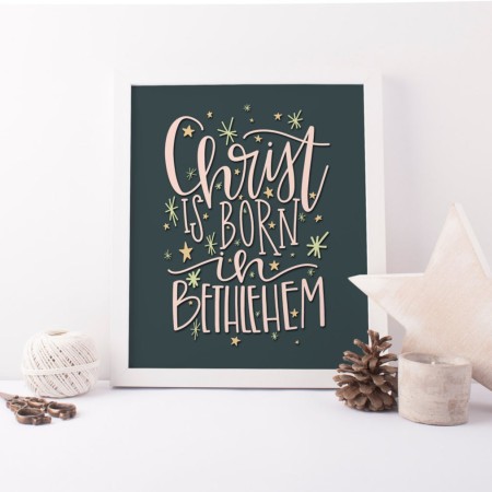 christ is born in bethlehem printable · hand lettered print · hark the herald angels sing · christian christmas decor · christmas wall art