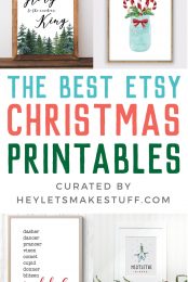 Advertisement of the Best Etsy Christmas Printables with images of the Christmas Printables in frames curated by HEYLETSMAKESTUFF.COM