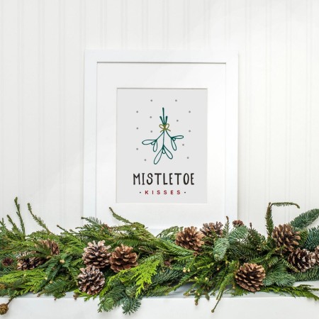 Mistletoe Kisses, Christmas Instant Print, Red, Floral Typography, Modern Art, Printable, Wall Art Decor