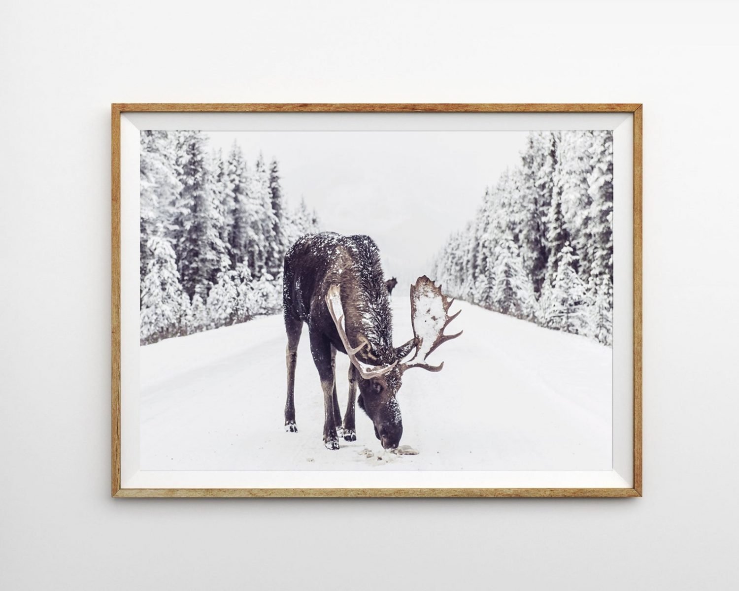 Moose in Snow Print Winter Wall Art Prints Christmas Decor Farmhouse Print Rustic Christmas Printable Art Instant Download Large Poster