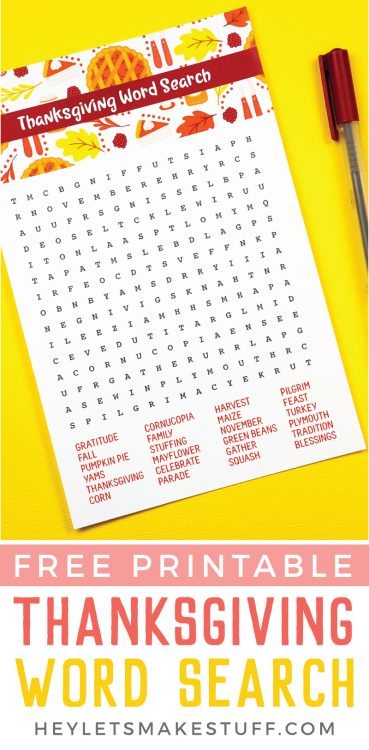 Free Printable Thanksgiving Word Search - Hey, Let's Make Stuff