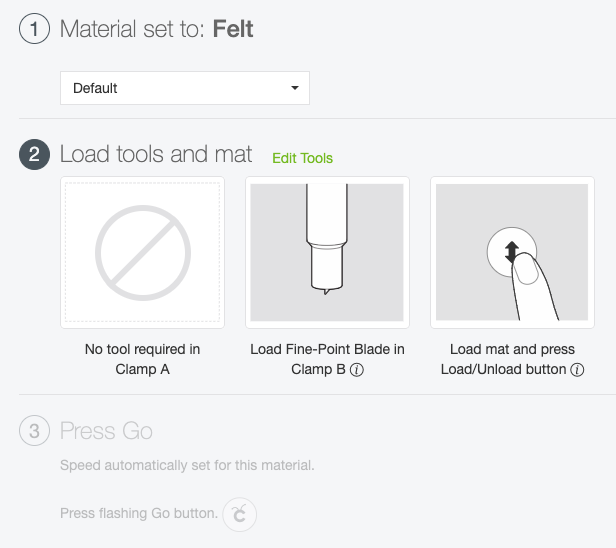 Cricut Explore: Set your material to felt