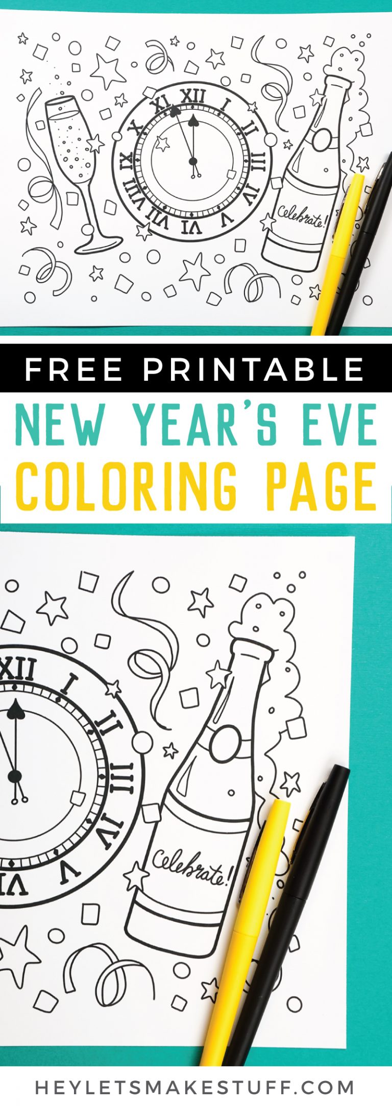 Free Printable New Year's Eve Coloring Page - Hey, Let's Make Stuff