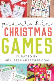 Images of printable Christmas games, such as Christmas Music Bingo, Word Search, a Christmas Story Drinking Game and more curated by HEYLETSMAKESTUFF.COM