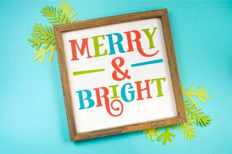 Merry and Bright stenciled sign