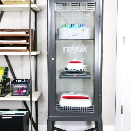 An IKEA storage cabinet filled with EasyPress machines