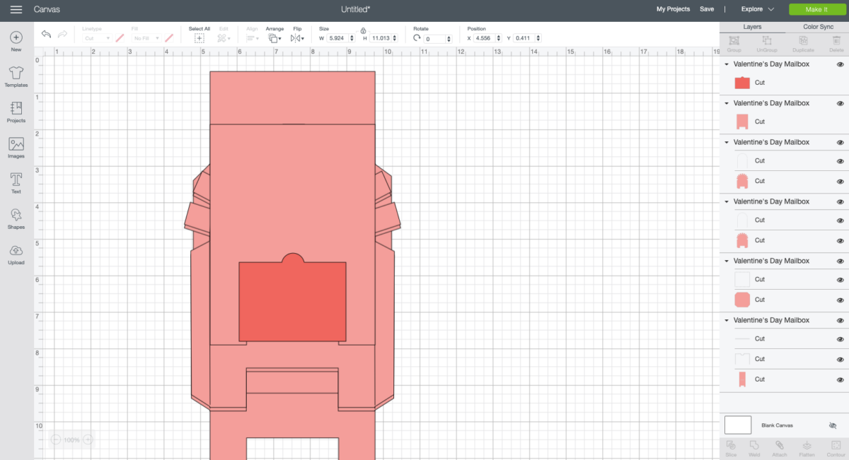 Prepare screen in Design Space with the valentine