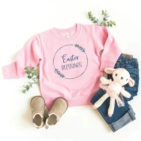 Pink sweatshirt with the saying Easter Blessings
