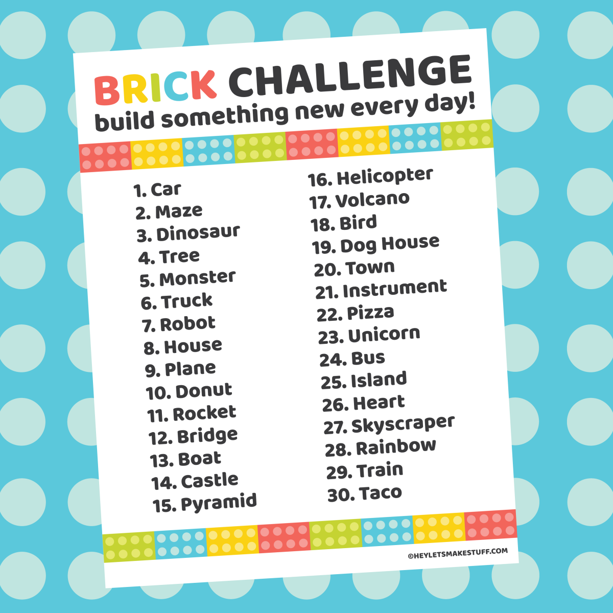 Printable Brick Challenge game