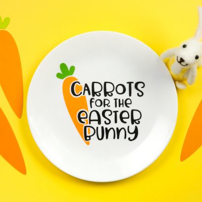 Make sure to give the Easter Bunny something to chomp on when he visits your house this Easter! Make this Carrots for the Easter Bunny plate using your Cricut and adhesive vinyl.