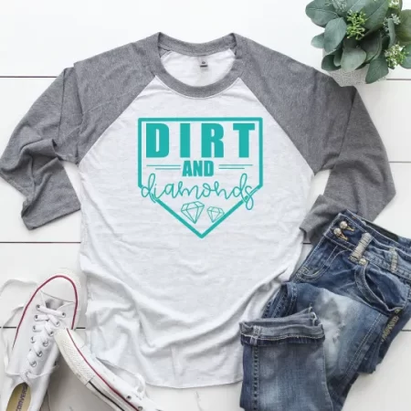 Baseball shirt with SVG design of Dirt and Diamonds saying