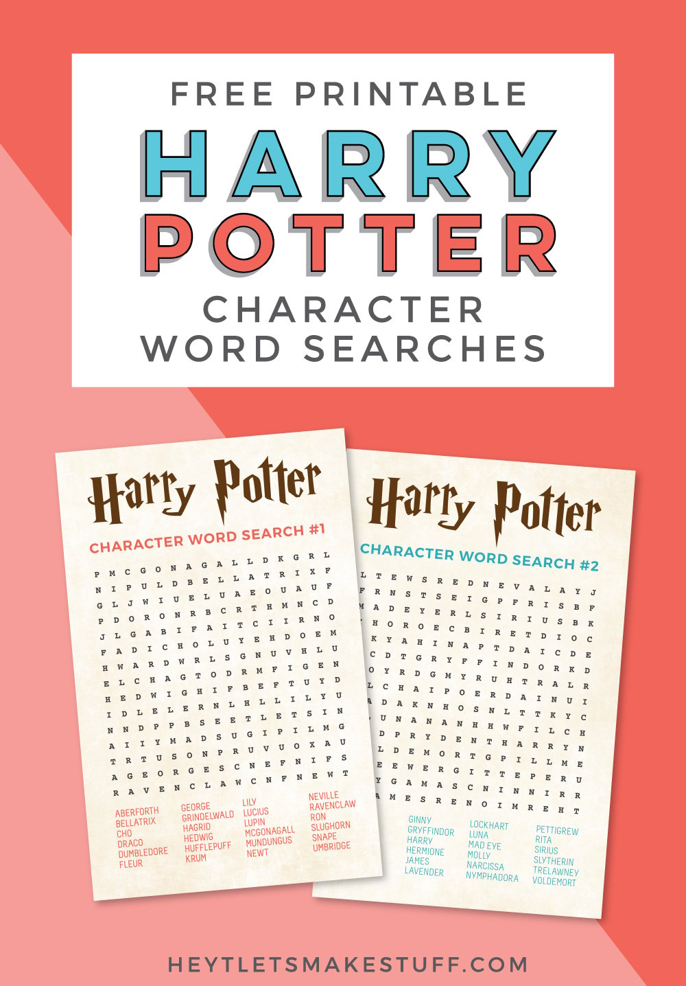 Printable Harry Potter Word Search with Characters Hey, Let's Make Stuff