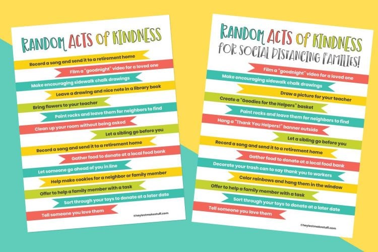 Two versions of Random Acts of Kindness printables