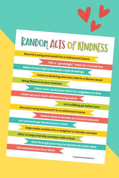 Printable list of Random Acts of Kindness ideas