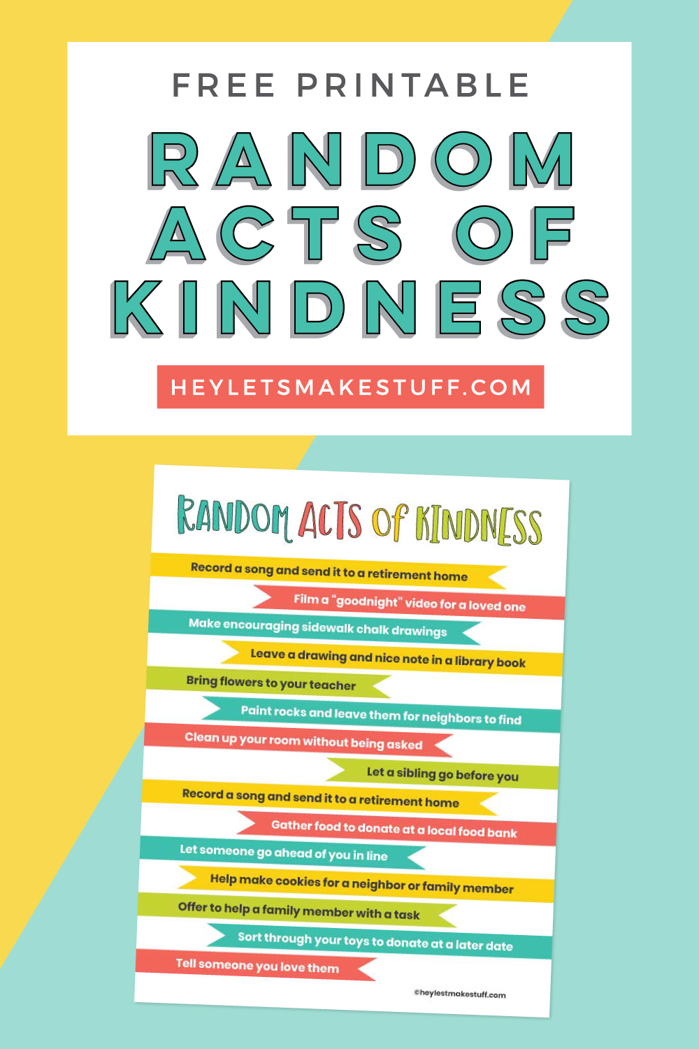 Random Acts of Kindness for Kids Printable Hey Let's Make Stuff