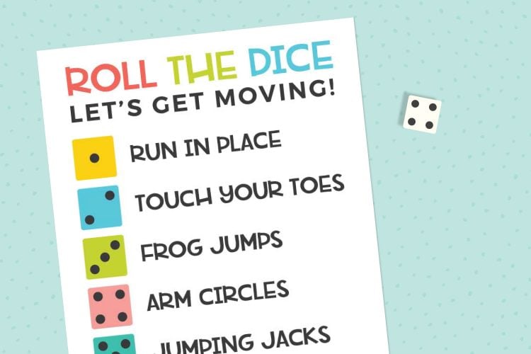 Printable Roll The Dice Exercise Game For Kids - Hey Let's Make Stuff