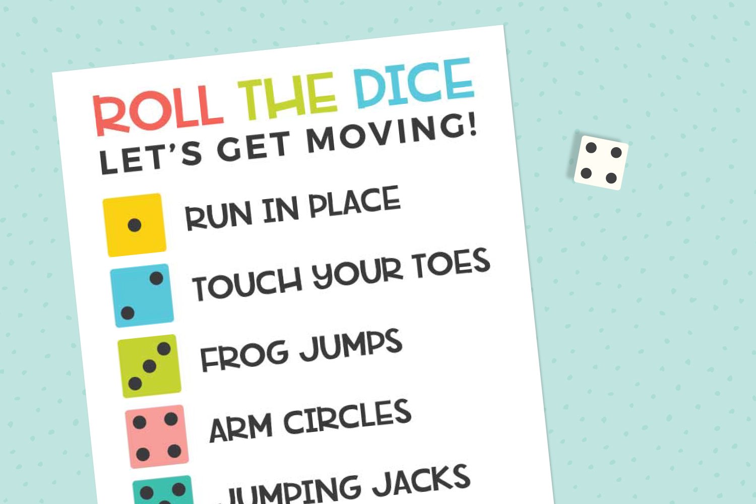 This contains an image of: Printable Roll the Dice Exercise Game for Kids - Hey Let's Make Stuff