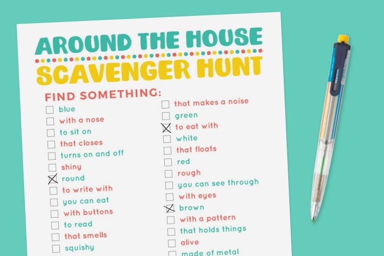 Printable Around the House Indoor Scavenger Hunt - Hey, Let's Make Stuff