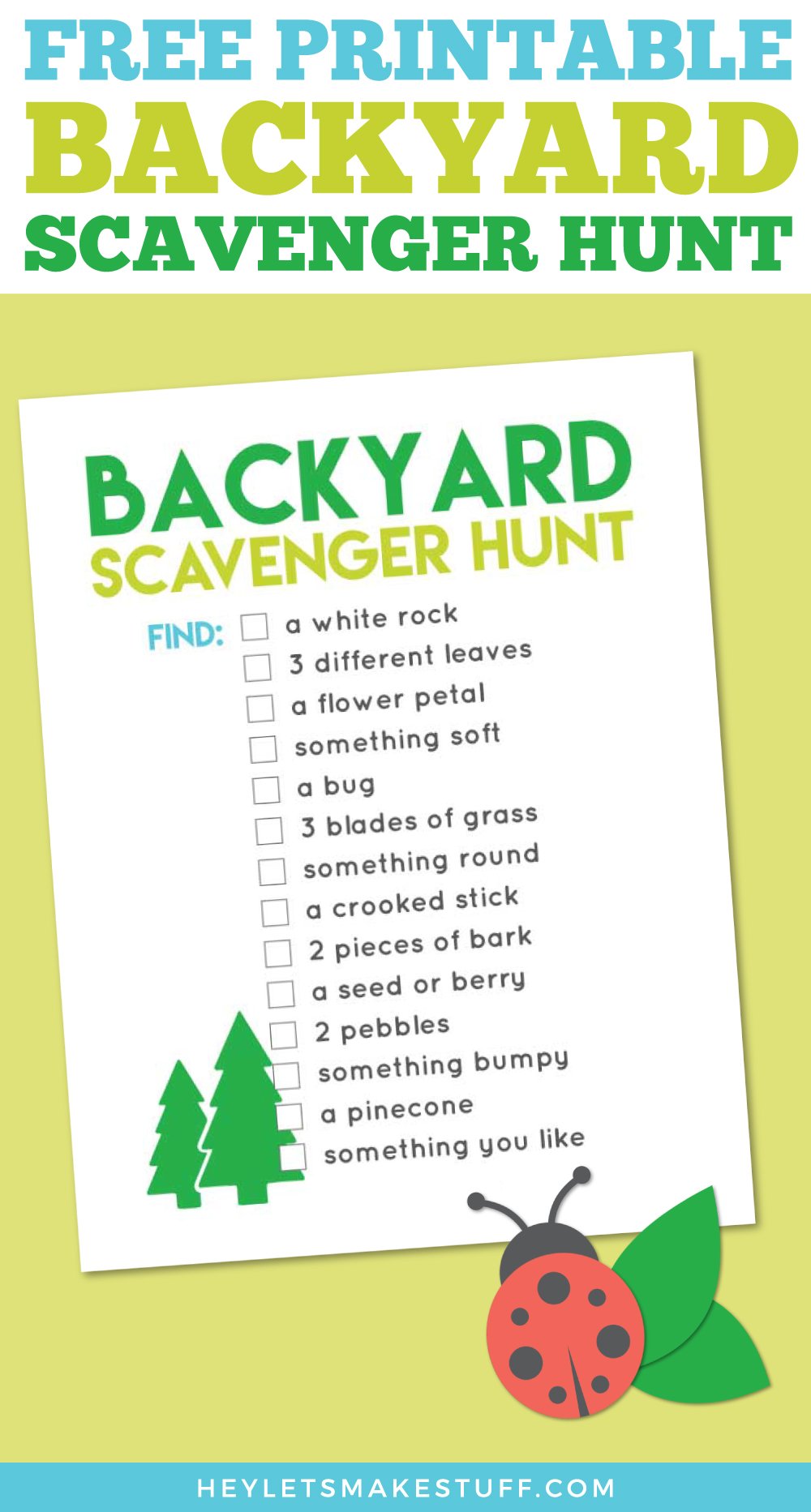 Printable Back Yard Scavenger Hunt - Hey, Let's Make Stuff