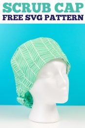 This Cricut scrub cap SVG pattern is easy to sew and includes an elastic piece to hold your hair! Just cut the fabric pattern pieces using your Cricut Maker and the rotary blade and assemble.
