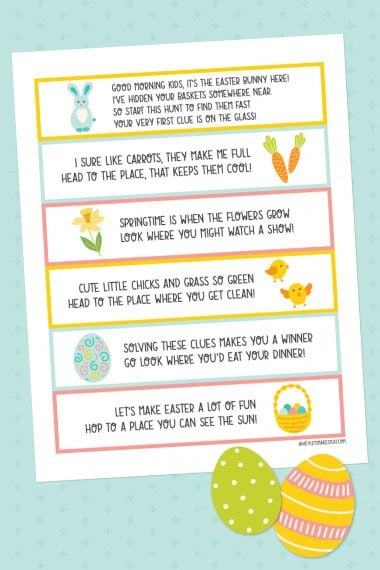 Printable Easter Scavenger Hunt to help kids go on a hunt to find their Easter baskets