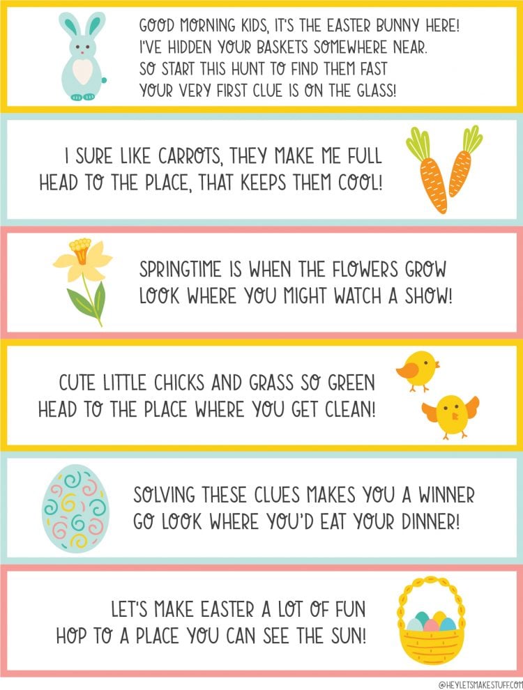 Easter Scavenger Hunt Free Printable Clues - Hey Let's Make Stuff