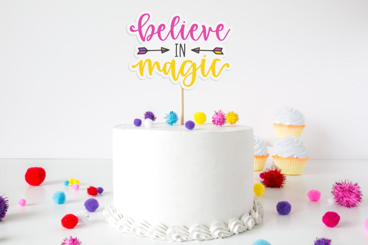 Believe in magic custom cake topper with inspiration SVG on white cake