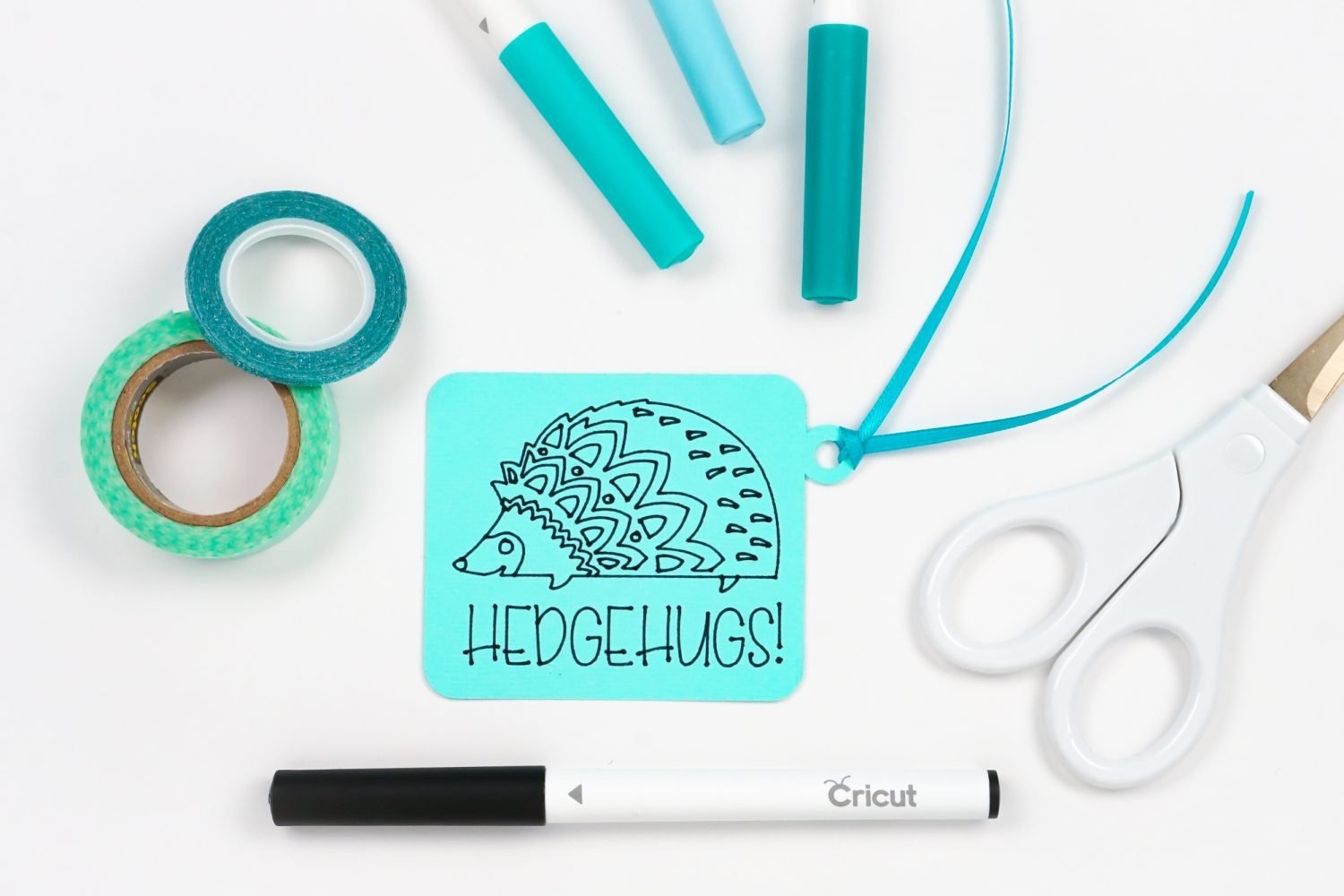 Hedgehugs tag made with Cricut, cardstock, and pen
