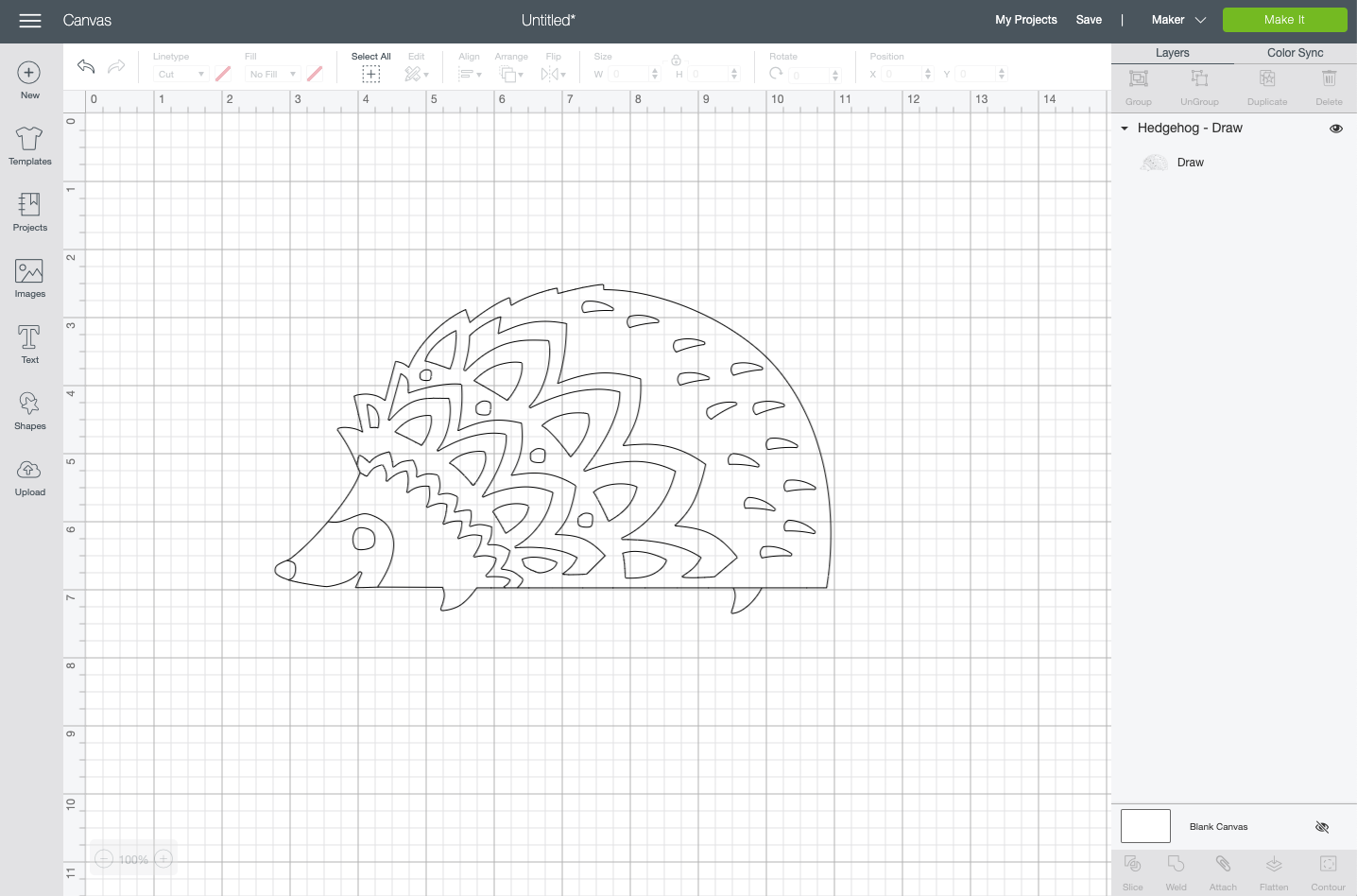 Cricut Design Space: hedgehog draw image on Canvas