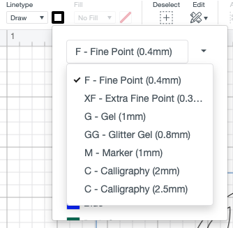 Dropdown of pen color selection tool