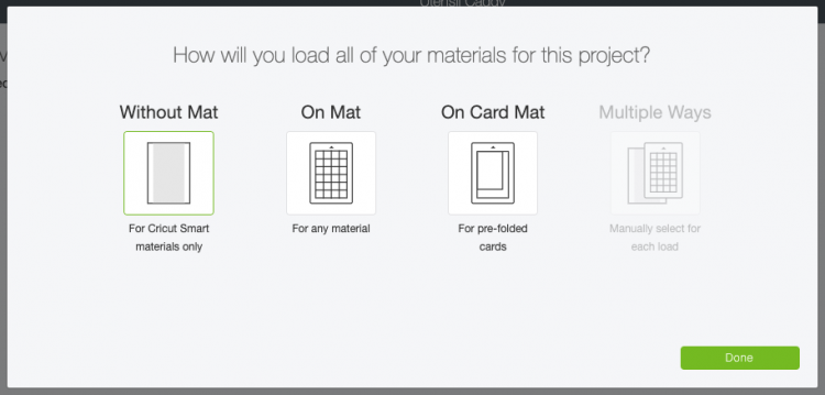 Mat materials selection screen